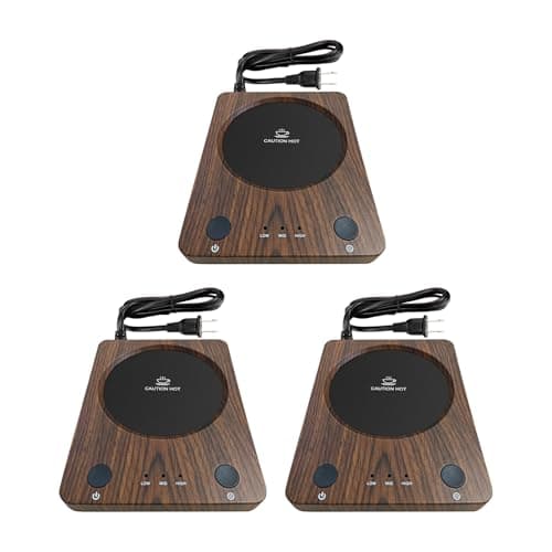 SEALON SLM02 Electric Coffee Mug Warmer (Wood, 3-Pack) - 3-Temperature Desk Cup Warmer with Auto Shut-Off (4 Hours) for Heating Coffee, Tea, Milk &