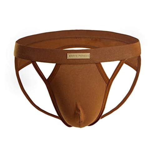 BRAVE PERSON Jock Straps for Mens Thong Underwear Cotton Stretch Sport Jockstrap Athletic Supporters Medium Brown