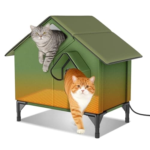 Outdoor Heated Cat House for Winter, Weatherproof Insulated Cat Shelter with Removable Heating Pad, 20" Tall Outdoor Cat House for Multiple Cats with