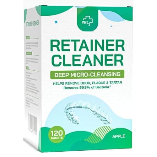 YKL Retainer Cleaner & Denture Cleaning Tablets for Mouth Guard Cleaner, Fresh Apple Flavor (120 Count）