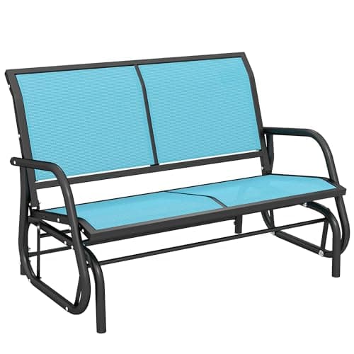 Outsunny 2-Person Outdoor Glider Bench with Steel Frame, Blue | Double Swing Rocking Chair, Loveseat, for Outside Patio, Backyard, Garden, Porch,