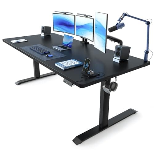 FEZIBO 63 x 37 Inch Electric Standing Desk with Integrated Dual-Beam & Cable Management, Memory Height Adjustable Computer Desk for Home Office