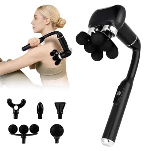 Massage Gun with Extension Handle, 2-in-1 Back Massager Gun | Handheld Foot Back Neck Shoulder Massager with 6 Adjustable Speeds & Modes for Gym &