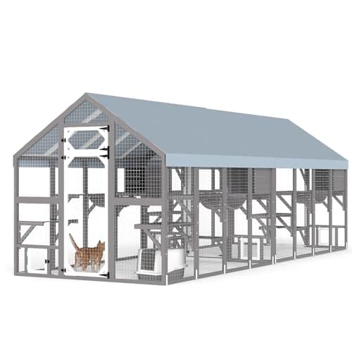 Gowoodhut 69.67" L Catio Outdoor Cat Enclosure,Large Walk-in Cat Catio with 16 Platforms,4 Hideouts for Playing,Sunbathing,Sleeping,Weatherproof Kitty
