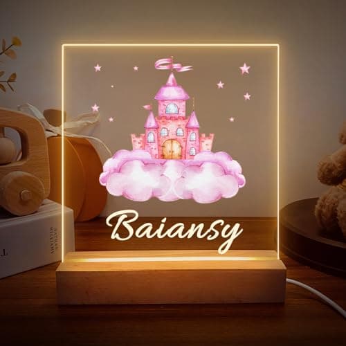 Personalized Night Light for Baby Kids, Custom Name Pink Castle Led Lamp for Girls Boys, Customized Name Night Lights Gift for Children Nursery