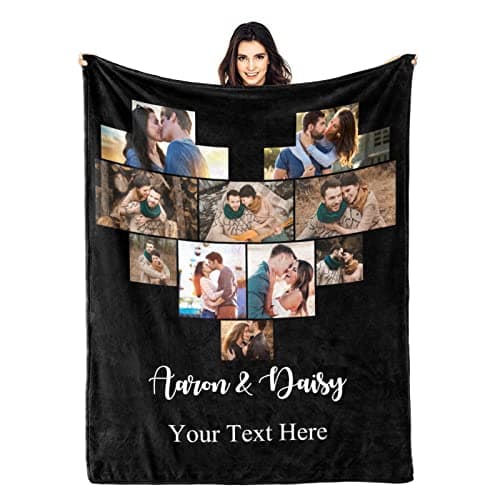 Custom Photos Collage Blanket Customized Blanket with Heart Shape Collage Personalized Blanket with Text Picture Collage Gift for Family Couple