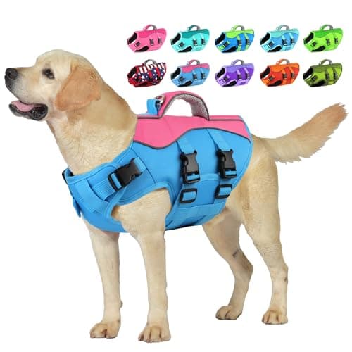 Petglad Dog Life Jacket, High Buoyancy Dog Life Vest with Handle for Swimming Boating, Adjustable Swimming Vest with Reflective Trim for Small Medium