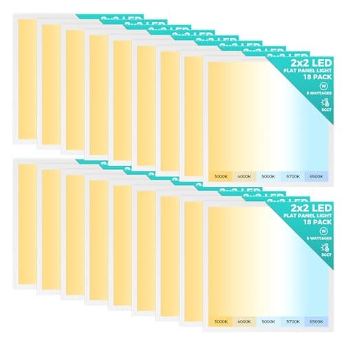 18 Pack 2x2 LED Flat Panel Light, Dimmable Lay-in Recessed for Drop Ceiling Light, 6500LM, 120-277V, 30-50W Selectable, 5 CCT (3000K-6500K)