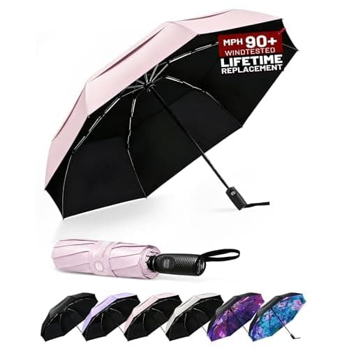 SY COMPACT Strongest Travel Umbrella – Windproof Compact Umbrella for Rain, Small, Lightweight & Portable Folding with UV Protection, Auto