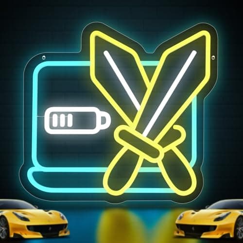 Neon Sign for Wall Decor, Gamer Neon Light for Man Cave, Crossed Swords LED Sign with Dimming Switch for Boys Kids, Teen Gaming Room, Bedroom, Bar