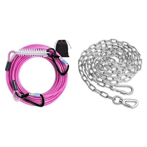 Snagle Paw Pink Long Lead for Dogs 50FT, Metal Dog Chain for Yard Chew Proof 15FT