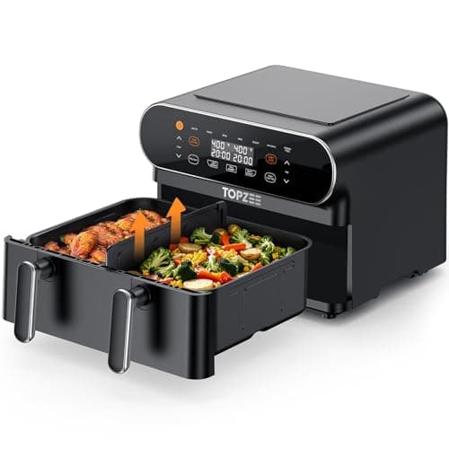 TOPZEE 11-QT Large Air Fryer - 8 in 1 XL Airfryer with Flex Basket, Divider for Dual Cooking, Preheat, Air Fry, Roast, Broil, Bake, Reheat, Dehydrate,