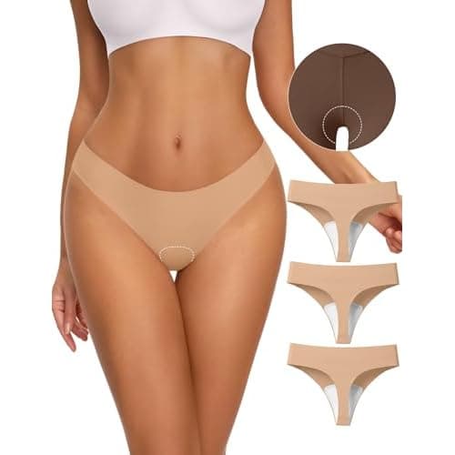 NIASOUL Thongs for Women Seamless No Show G-String Padded Workout Underwear | Built-in Panty Liners, No-Show Design Under Leggings, Low-Rise Fit, Soft