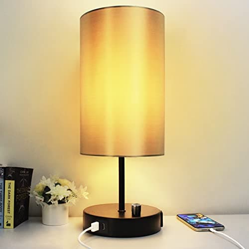 HiBay 17.75" Dimmable LED Bedside Table Lamp with Charging Station, Black | 2 USB ports & AC outlet plus fully dimmable light, industrial black suits