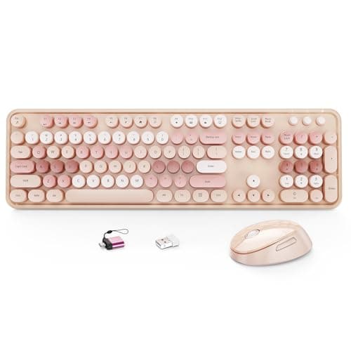 HotFox Wireless Keyboard and Mouse Combo, Full-Size Retro Typewriter Keyboard with Round Keycaps, Ergonomic Design for Windows PC, Home and Office Use
