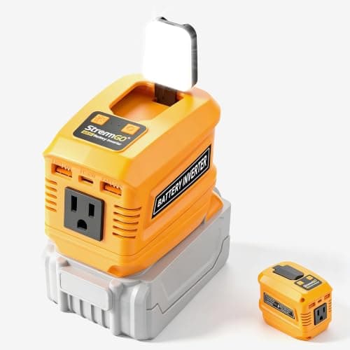 200W Power Inverter Compatible with Milwaukee 18V Batteries (Yellow, Dewat) | 1 Portable AC outlet 200W, 1 USB-C 30W, 2 USB 24W. LED light