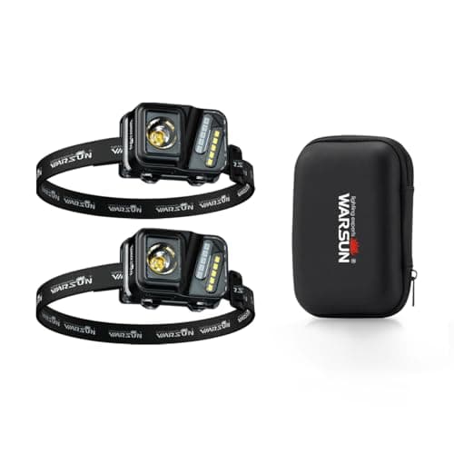 WARSUN Rechargeable Lightweight Headlamp 2 Packs – 750 Lumens Running & Helmet Light, LED Head Torch with Motion Sensor, 5 Modes, for Night Running,