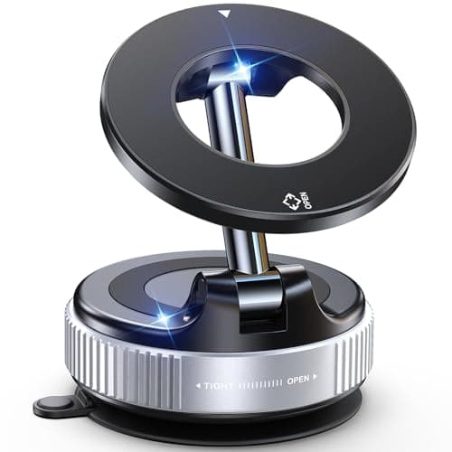 Jononser Magnetic Car Phone Holder for MagSafe, Nano-Gel Suction Cup Phone Mount for Dashboard & Windshield, Pocket-Size Foldable 360° Adjustable Car