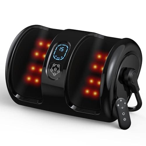 HTM Shiatsu Foot and Calf Massager with Heat – 3 Vibration Speeds and 3 Modes, 3D Deep Kneading & Rolling, Electric Foot Massager with Remote,