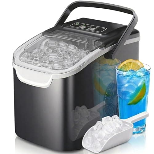Crzoe Countertop Ice Maker,26Lbs/24H, 2 Ice Sizes, Self-Cleaning, Black | 8 Bullet Ice Cubes in 6 Mins,Ice Machine for Home&Kitchen&Office&Party