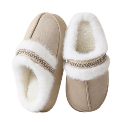 TOCONFFON Womens Slip On Fuzzy Slippers Wool-Like Lined Chenille Slippers Fluffy House Shoes with Memory Foam for Indoor and Outdoor
