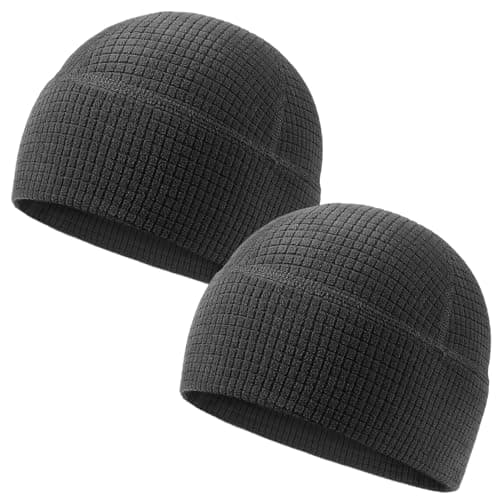 2 Pack Grid Fleece Beanie Watch Cap Waffle Tactical Beanie Multi-Season Army Military Fleece Hat, All Weather Gear