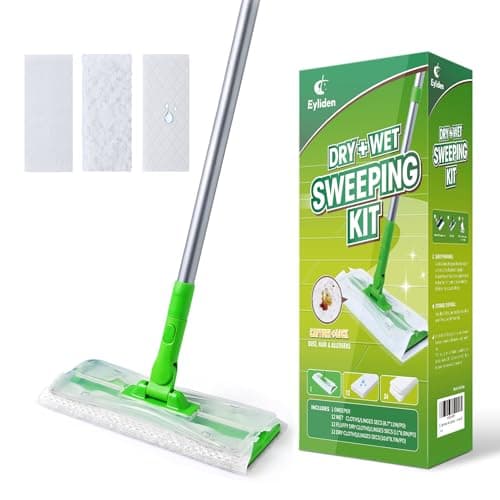 Eyliden Sweeper Mop with 36 Refills, 3 Types of Disposable Dry & Wet Cloths | Lock-Tight Design No Lost Pads, Universal Refills, Multi-Surface