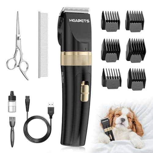 HEAPETS Dog Clippers for Grooming, Low Noise, Electric Quiet, Adjustable Clipper Comb, Rechargeable Cordless Dog Hair Clippers for Dogs Cats Pets,