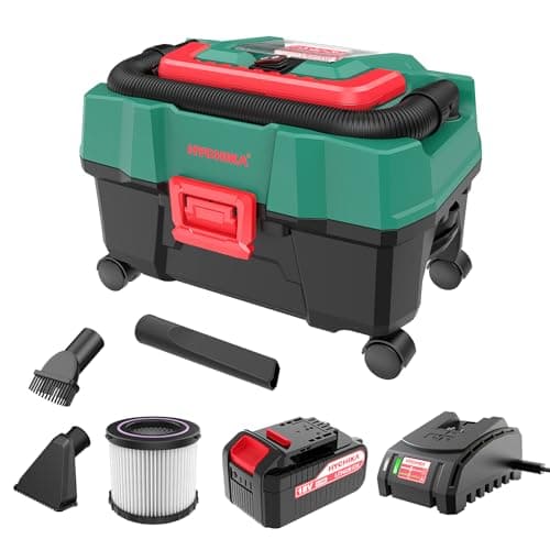 HYCHIKA 18V Cordless Shop Wet Dry vacuums, 4 Gallon Wet and Dry Vacuum Cleaner with Blower, Portable Cordless Vac with 4.0Ah Battery and Charger, for