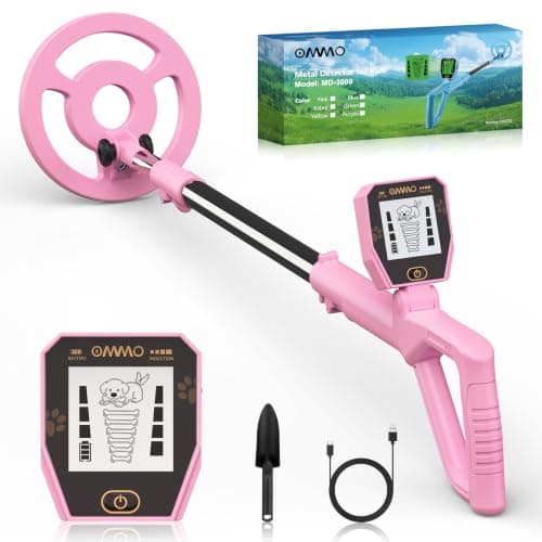 OMMO Kids Metal Detector, Rechargeable Adjustable Detector with Puppy LCD | Adjustable 27.3”-37.4”,Lightweight 6” Search Coil, Treasure Hunting