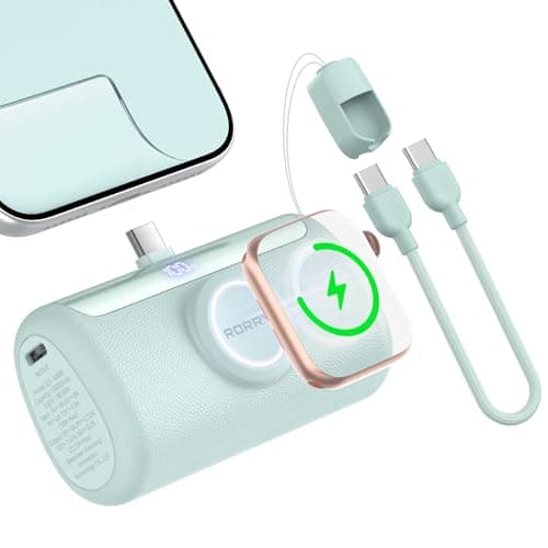 RORRY PalmGo Portable Charger Power Bank 10000mAh 3-in-1 Mini Battery Pack | Built-in USB-C Connector, 22.5W Fast Charging, for iPhone 17/16/15, Apple