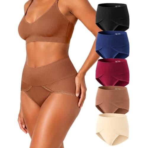 LEVAO Women's High Waist Cotton Panties Tummy Smoothing Briefs Multipack | Postpartum & Daily Comfort: Offers mild tummy support, making it perfect