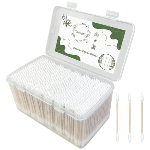 Egeageoi 800 Count Pointed Cotton Swabs with Bamboo Sticks in Storage Box | Double Pointed Precision Tip for Beauty Care, Makeup Touch-Ups, Nail