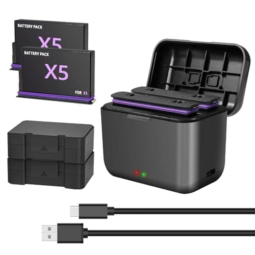 360 X5 Battery (2-Pack) with 2-Channel Fast Charger Hub - 2800mAh Rechargeable Li-ion Batteries & Micro SD Card Slots - Compatible with 360 X5 360°