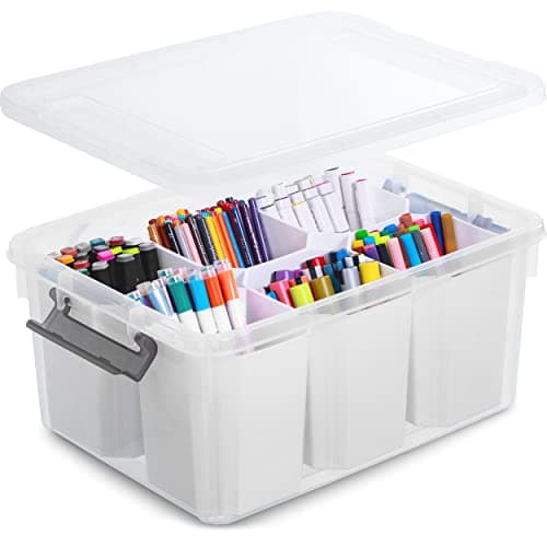 Citylife 17QT Craft Organizers and Storage bins with Lids, Marker Organizer | Clear Plastic, Art Supply Organizer for Markers, Crayons and Crafts, 6
