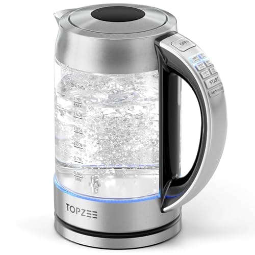 TOPZEE 1.7L Glass Electric Kettle for Coffee & Tea, Hot Water Boiler with 6 Preset Temperatures, Keep Warm and Memory Function, Auto Shut-off & Dry