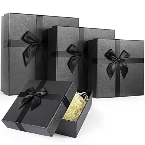 Eerbaier Black Gift Boxes for Presents, Set of 4 Nesting Gift Boxes with Lids, Luxury Gift Box for Birthdays, Anniversaries, Weddings, and All Gift