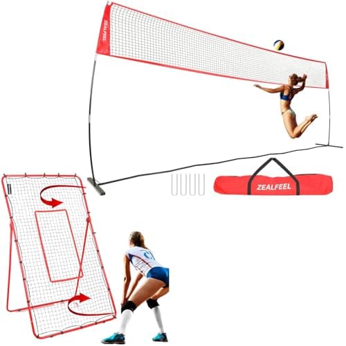 Portable 4x7 FT Volleyball Reounder Practice Net with Steel Frame & High-Tension PE Netting, 20 FT Freestanding Volleyball Net for Backyard Height