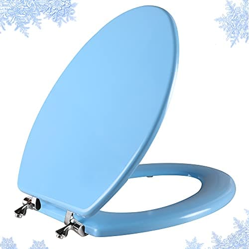 Blue Elongated Toilet Seat Natural Wood Toilet Seat with Zinc Alloy Hinges, Easy to Install also Easy to Clean, Scratch Resistant Toilet Seat by Angol