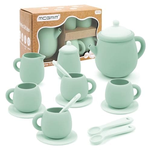 MCGMITT Silicone Tea Set, Tea Party Set for Little Girls Boys, 15 Pcs BPA Free Dishwasher Safe Pretend Tea Set for Toddlers Kids Age 3-6, Cute Toy