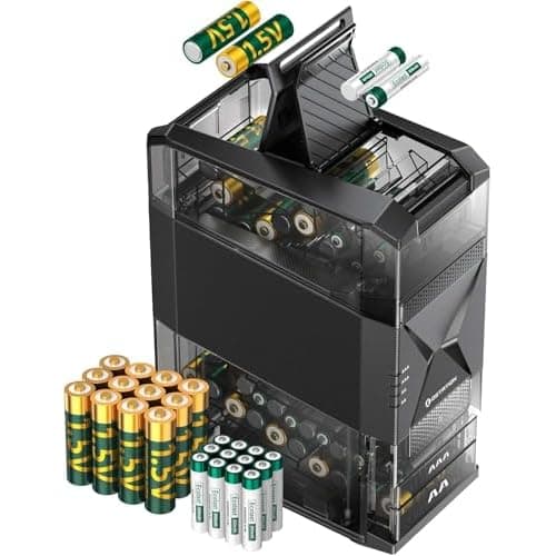 Ostation 2 AA AAA Rechargeable Battery Charging Station with 24 Batteries | 12 AA Li-ion & 12 AAA NiMH Batteries, Polarity-Free, Fast Charging, 3-in-1