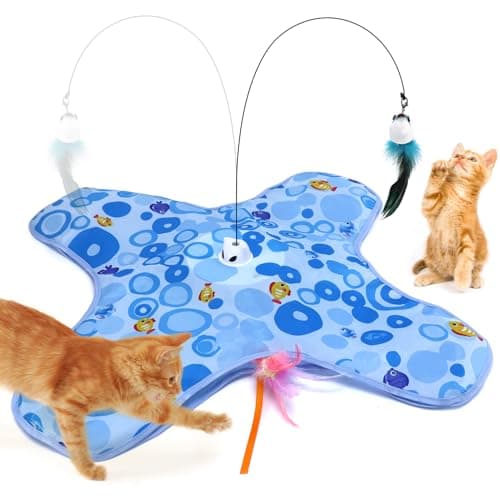 DFQ Interactive Cat Toy,3 in 1 Hide and Seek for Indoor Cats, Rechargeable Touch-Activated Moving Feather Wand with Concealed Motion, Play Toy for