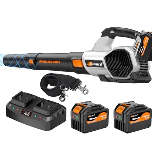 Sihuird Leaf Blower Cordless, 765CFM Electric Leaf Blowers with 2 x 7.8Ah Batteries and Dual Rapid Charger, 3- Speed & Turbo Mode, with LED lighting,