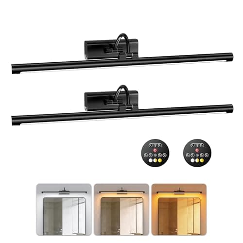 Vanity Bathroom Lights Rechargeable Light for Bathroom Black 2Pack | 24inch 10000mAh Detachable Battery Wireless, 500LM Dimmable, Remote Control with