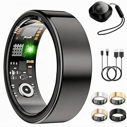Smart Ring Fitness Tracker for Women Men without Subscription Black,6 | Health Rings Gen4, 24/7 Heart Rate/SpO2/Stress/Sleep Monitor, 50M Waterproof,