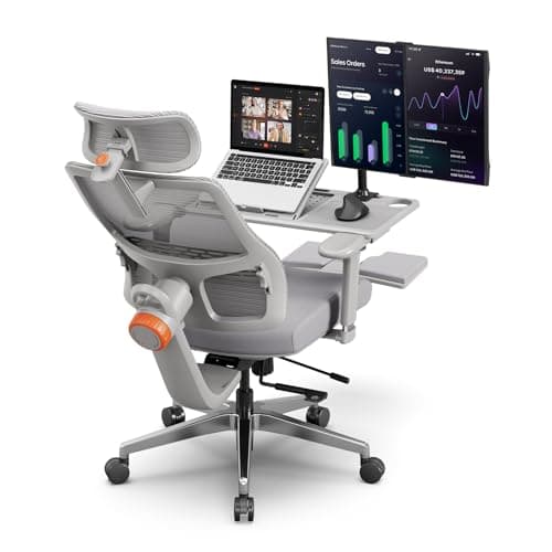Ergonomic Office Chair with Auto Adaptive Lumbar Support & Laptop Tray | Retractable Footrest,5D Headrest,4D Armrest,96°-136° Lock Recline,BIFMA