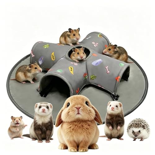 Small Pet Tunnel Bed with Top Peek Hole, 4-Way Hideout with Removable Washable Mat, Interactive Play Toy for Guinea Pig, Hamster, Rabbit, Chinchilla,