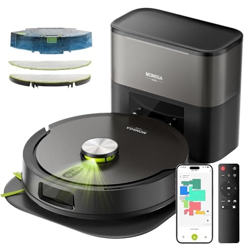 MONSGA Robot Vacuum and Mop, 90 Days Self-Emptying with 8000Pa Suction | Dual Anti-Tangle for Pet Hair, Carpet and Hard Floor, LiDAR Navigation, Smart
