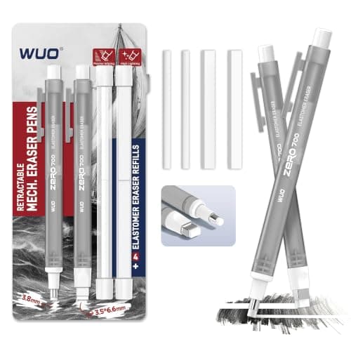 WUO Pen Style Eraser Set, Round & Square Tips, 2 Eraser Pens with 4 Refills | Gray, TPE Material, Round and Square Tips, for Drawing, Sketching,