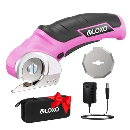 VLOXO Cordless Electric Scissors Electric Box Cutter for Thick Cardboard | Safety Lock, Replacement Blades and Adapter Charger for Cardboard, Leather,